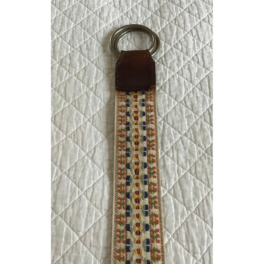 Boho Embroidered Geometric D-Ring Belt‎ Leather Backed Multi Color M/L Western - Picture 3 of 10